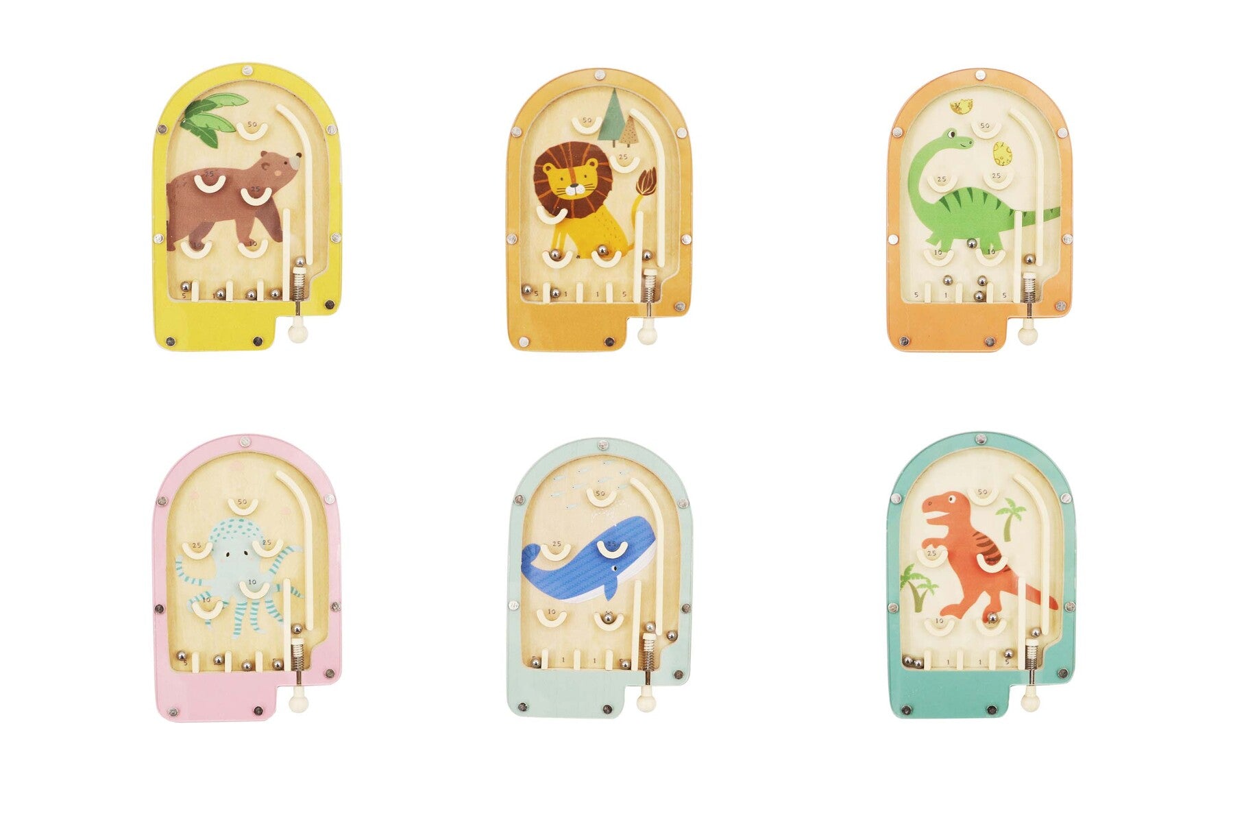 WOODEN PINBALL GAME- SET OF 6PCS